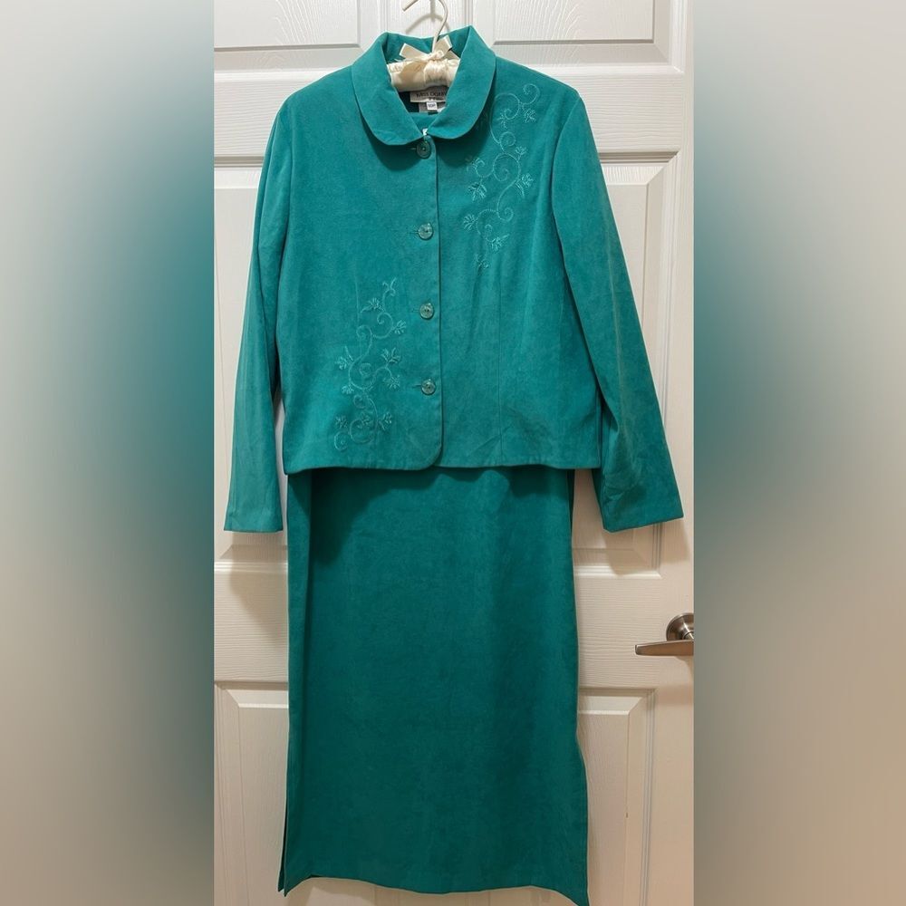 Vintage Miss Dorby Dress Two Piece Size 10P Long Sleeve Teal Green